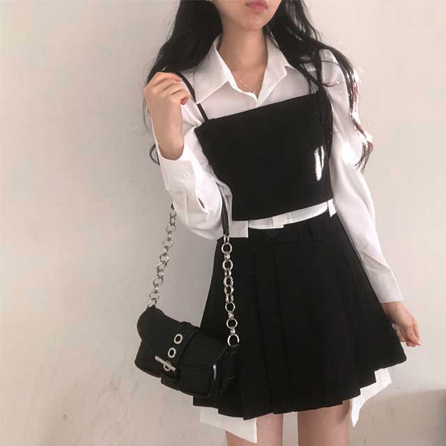 3ピース]ブラウス+ビスチェ+プリーツスカート | ファッション通販