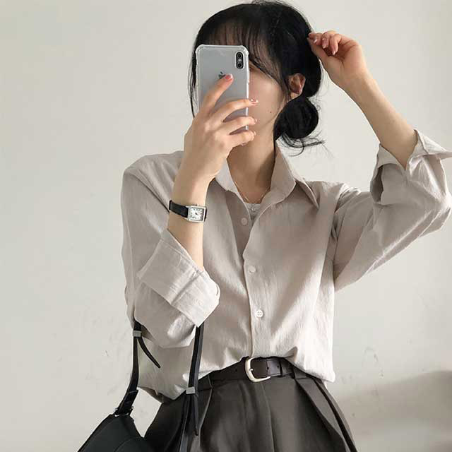 グレー プリーツ 半袖シャツ BRICK＆SONS シャツ リラックスバックプリーツシャツ「ライトグレー