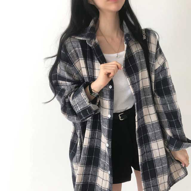 オーバーサイズバイカラーチェックシャツ | ファッション通販