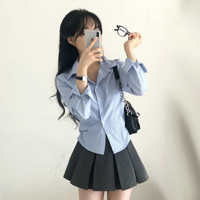 ストライプ ボーダーカラークロップドシャツ