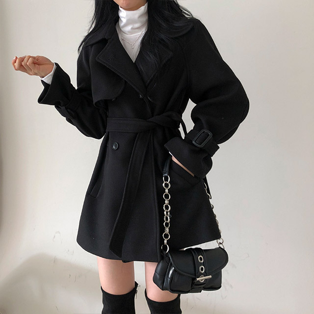 ベルトハーフコート ブラック ハーフベルトトレンチコート | ファッション通販サイト NUGU