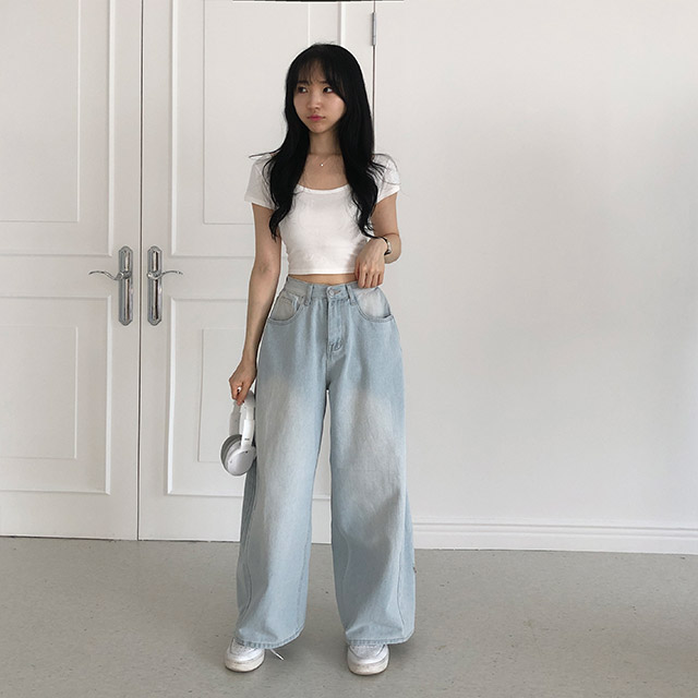 MUZIN ダークデニム ワイドレッグパンツ 選べる着丈]デイリータック入りワイドデニムパンツ | ファッション通販