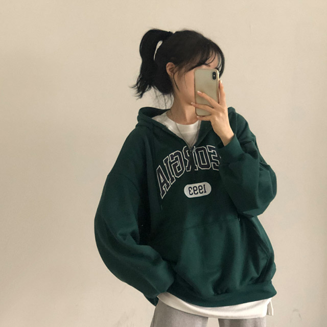 【ほぼ未使用】ネイビーハーフジップパーカー オーバーサイズ裏起毛ハーフジップフードパーカー