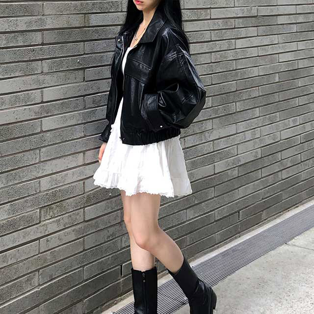 2color]ルーズフィット秋レザージャケットパーカー | ファッション通販