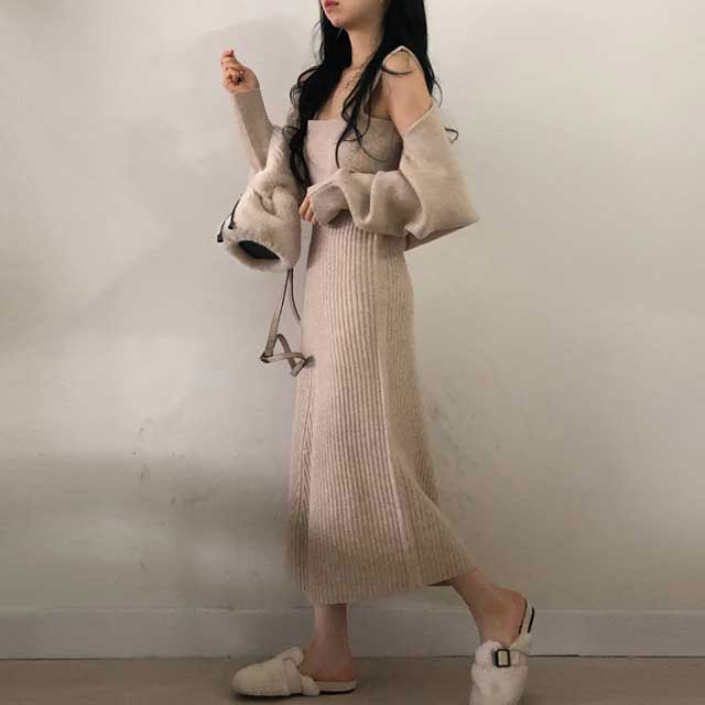 2ピース]ボレロカーディガンニットキャミワンピース | ファッション