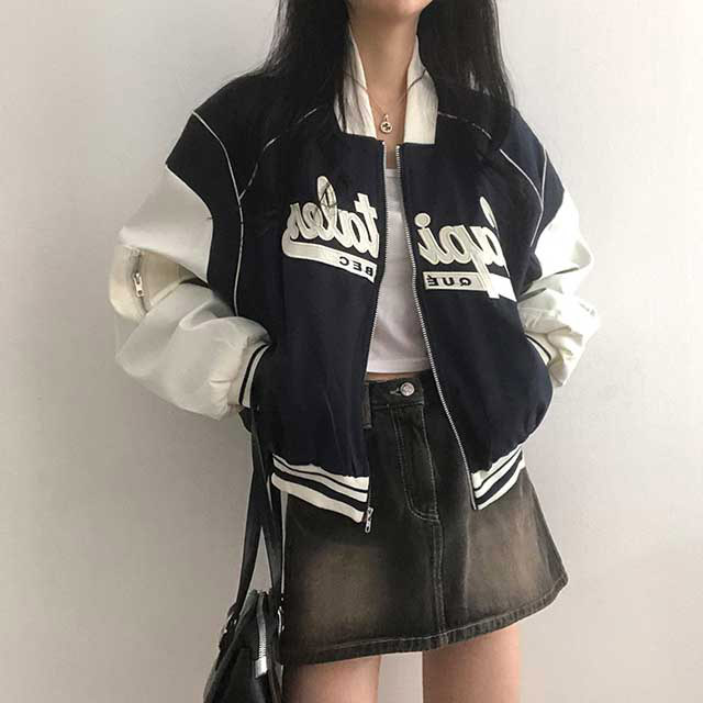 y2kバイカラーレタリングスタジャンジャケット | ファッション通販