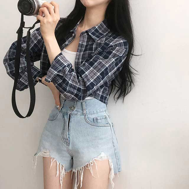 スリットチェッククロップドシャツ | ファッション通販サイト NUGU