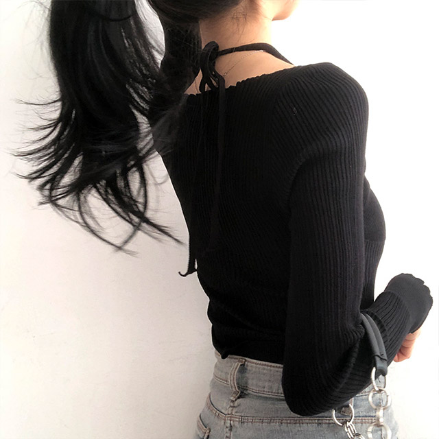 d.i.a. ホルターネック 4color]一体型ホルターネックスリムVリブニット | ファッション通販