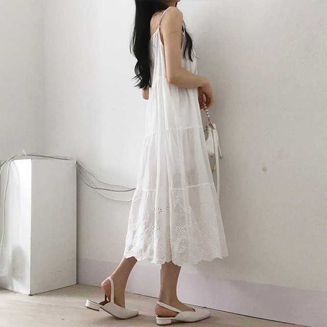 パンチングレースノースリーブロングワンピース | ファッション通販