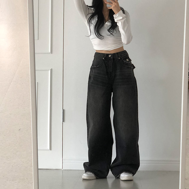 EAT*日本未*ウォッシュド/スクラッチ ワイドレッグデニムパンツ EAT*日本未入荷*ウォッシュド ワイドレッグ デニムパンツ