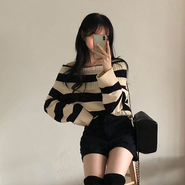 deicy♡ボーダーオフショルニット新品 ボーダーオフショルニットプルオーバー | NIBBLE POISON -outlet