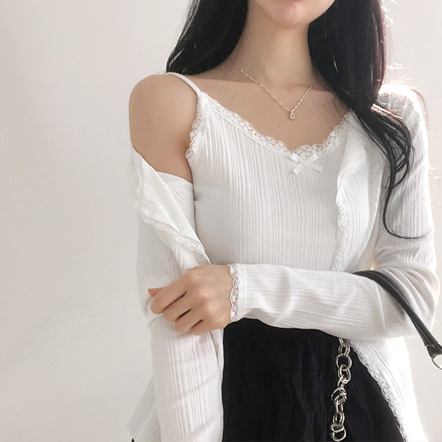 ANAYI✨刺繍レース袖 ニットカーディガン ポワンスリーブ 上品 38 白 ANAYI✨刺繍レース袖 ニットカーディガン ポワンスリーブ 上品