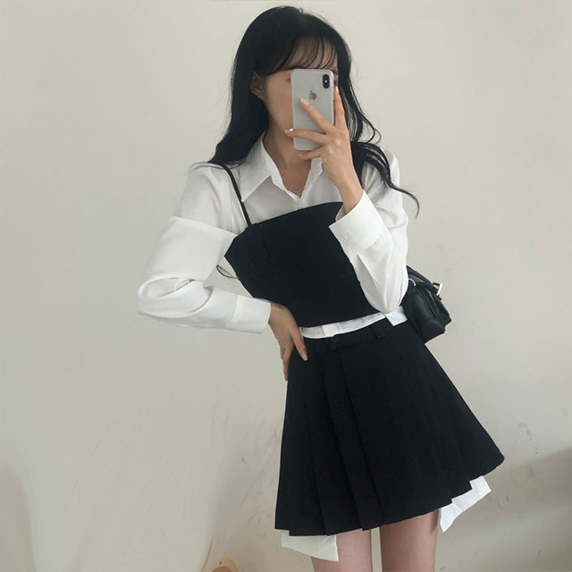 3ピース]ブラウス+ビスチェ+プリーツスカート | ファッション通販