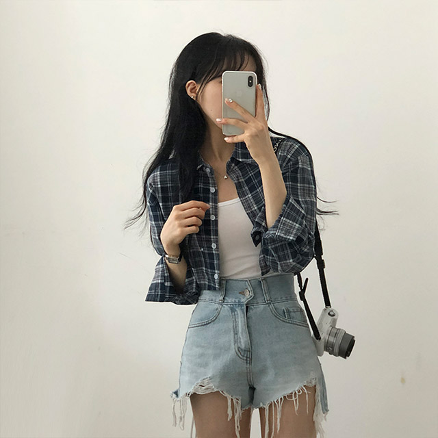 スリットチェッククロップドシャツ | ファッション通販サイト NUGU