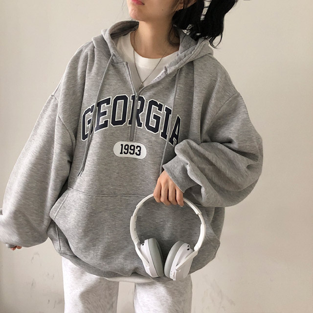 【ほぼ未使用】ネイビーハーフジップパーカー オーバーサイズ裏起毛ハーフジップフードパーカー