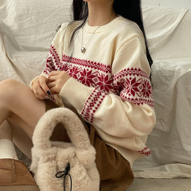 3color)ノルディック柄ラウンドニット | ファッション通販サイト NUGU