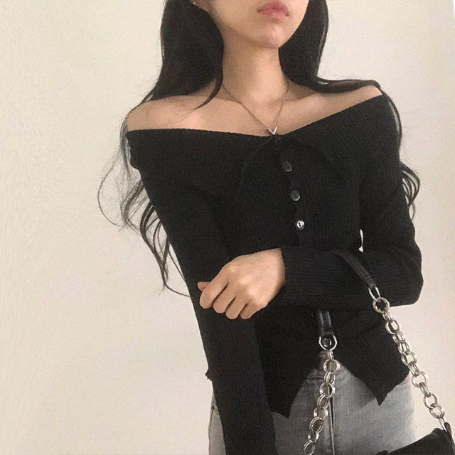 カラーボタンオフショルニット | ファッション通販サイト NUGU