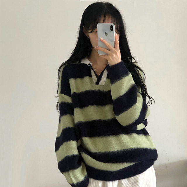 オーバーサイズボーダーカラーニット | ファッション通販サイト NUGU