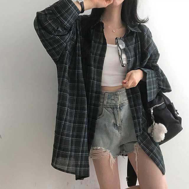 ルーズコリアンチェックシャツ