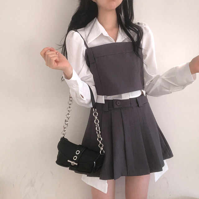 3ピース]ブラウス+ビスチェ+プリーツスカート | ファッション通販