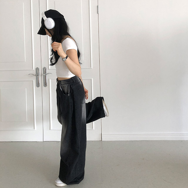 選べる着丈]デイリータック入りワイドデニムパンツ | ファッション通販