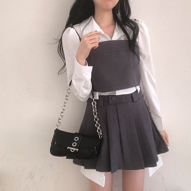 3ピース]ブラウス+ビスチェ+プリーツスカート | ファッション通販