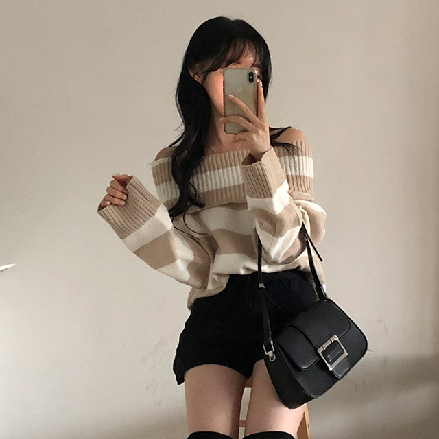 未使用 NOBLE ノーブル 2024AW オフショルニット ボーダー Noble（ノーブル）の「《追加》オフショルニット（ニット