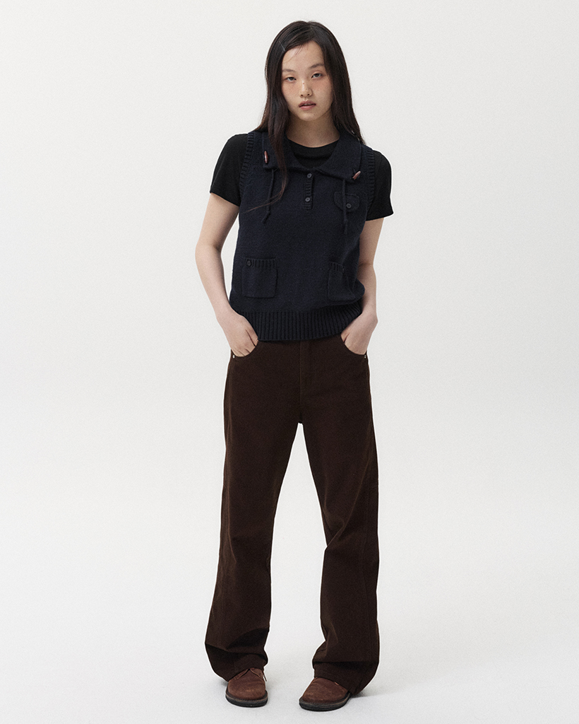 POCKET KNIT VEST, NAVY