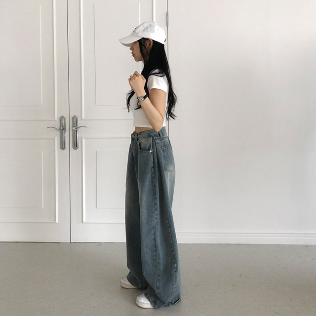 選べる着丈]デイリータック入りワイドデニムパンツ | ファッション通販