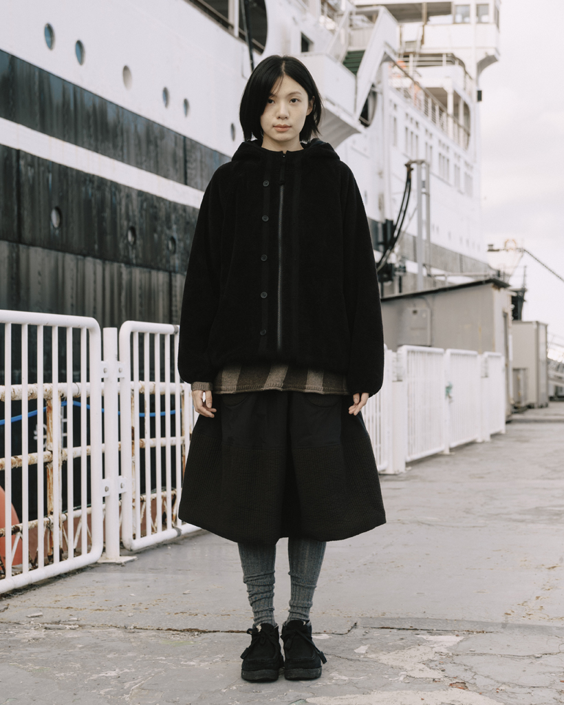 HAIRY HOODED ZIP-UP, BLACK