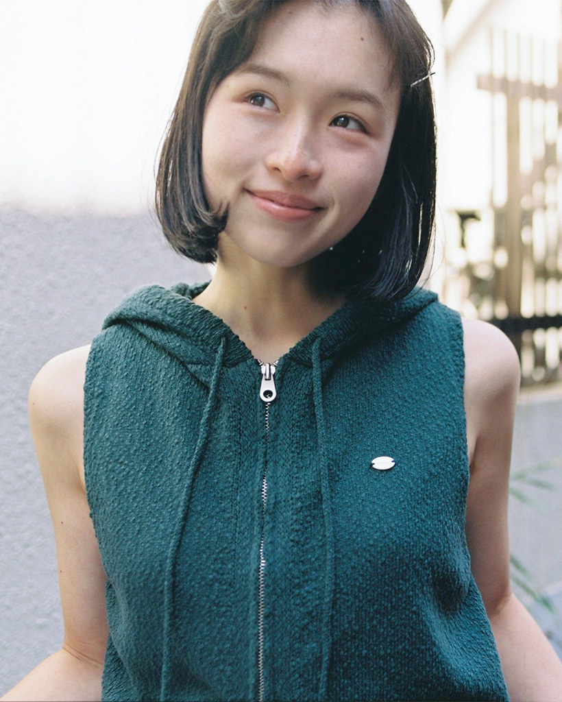 HOODED KNIT ZIP-UP VEST, GREEN