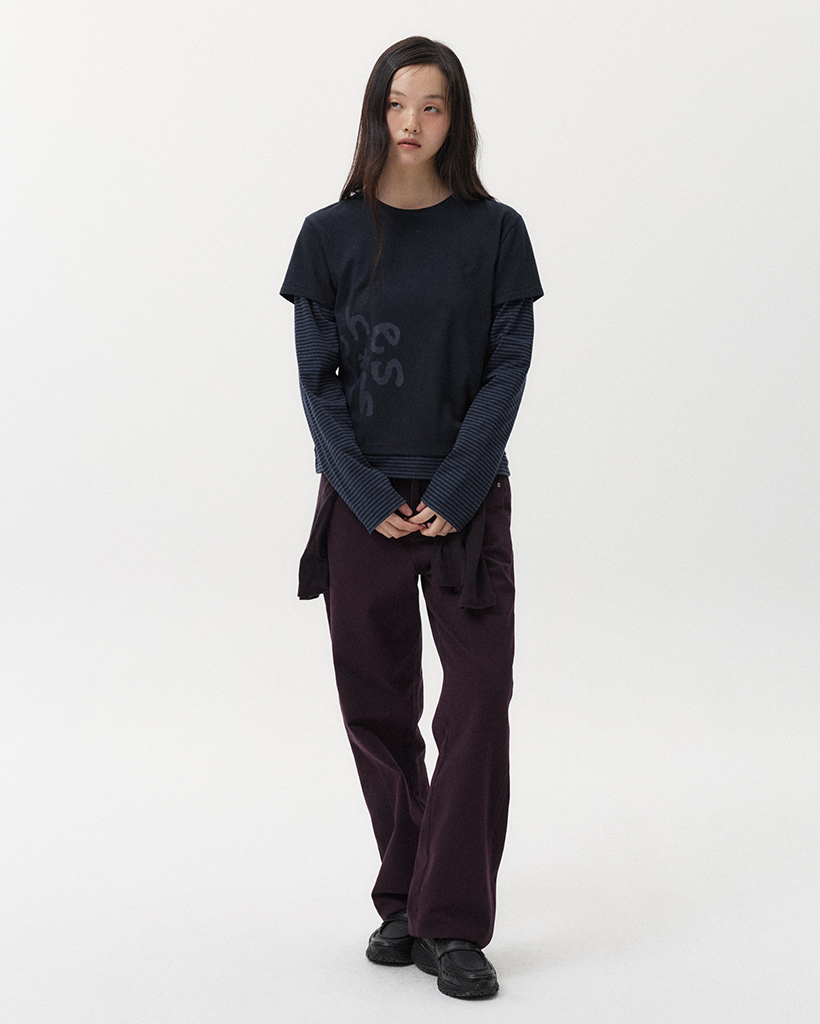 LOGO LAYERED STRIPE LONG T-SHIRT, NAVY | ファッション通販