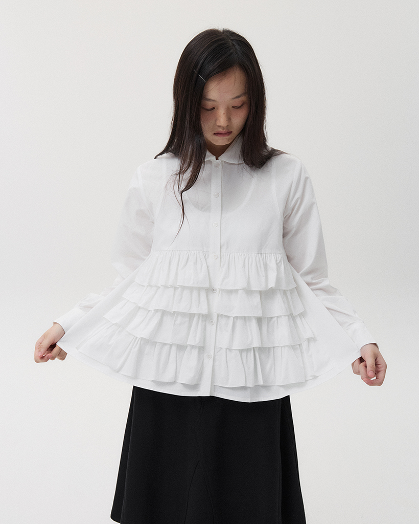 CANCAN FRILL BLOUSE, WHITE