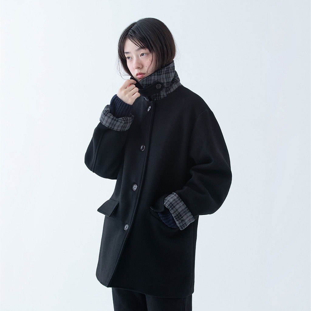 [Influencer pick] CHECK HALF WOOL COAT, BLACK