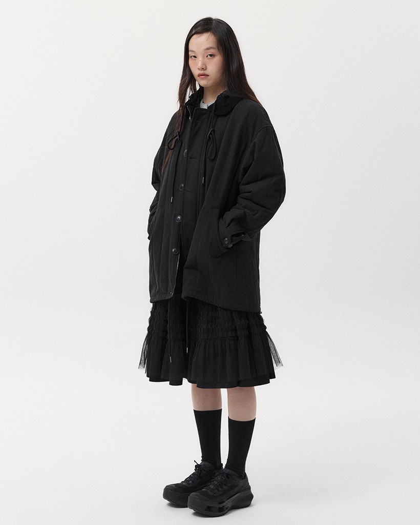 CORDUROY COLLAR QUILTED JACKET, BLACK