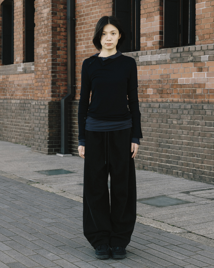 TWO-WAY BUTTON TURTLENECK T-SHIRT, NAVY