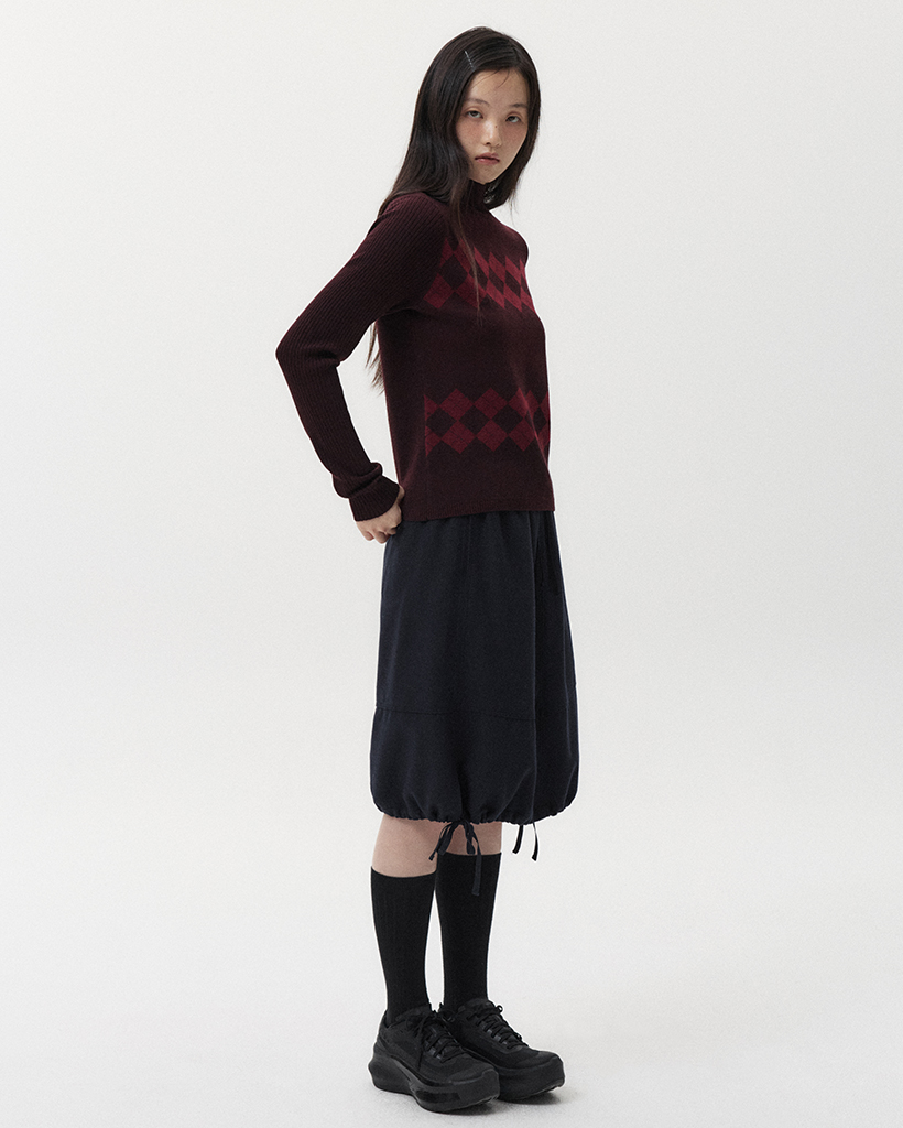 STITCH BANDING MIDI SKIRT, NAVY