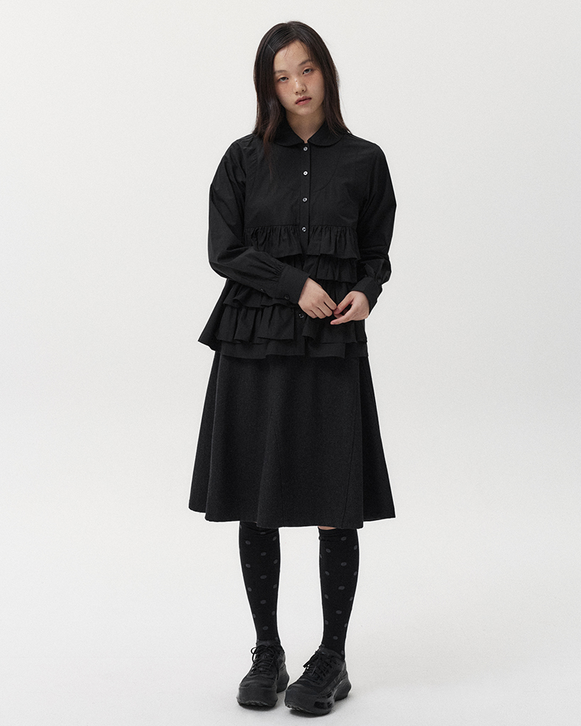 WOOL TWILL A-LINE SKIRT, CHARCOAL