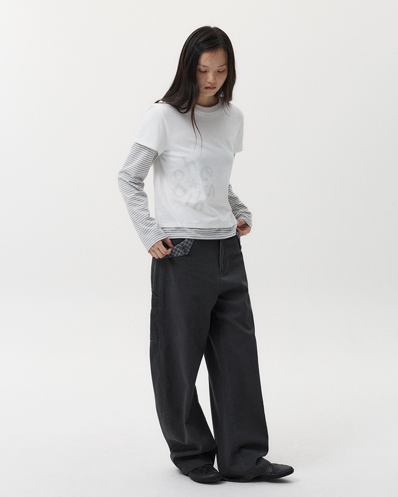 LOGO LAYERED STRIPE LONG T-SHIRT, WHITE | ファッション通販