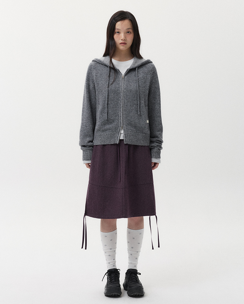 RIBBED KNIT HOODED ZIP-UP, GRAY