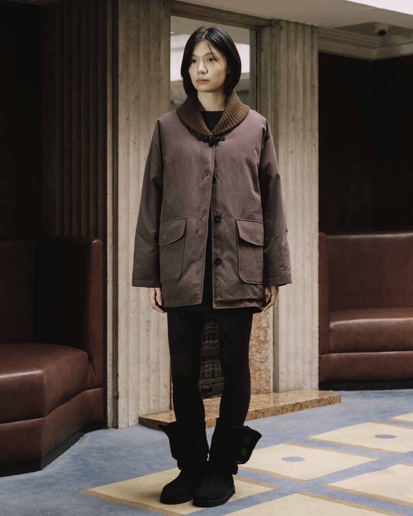 ジャケット・アウター OHESHIO KNIT SHAWL COLLAR JACKET BROWN 모델컷