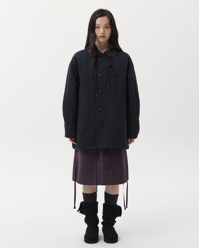 CORDUROY COLLAR QUILTED JACKET, NAVY