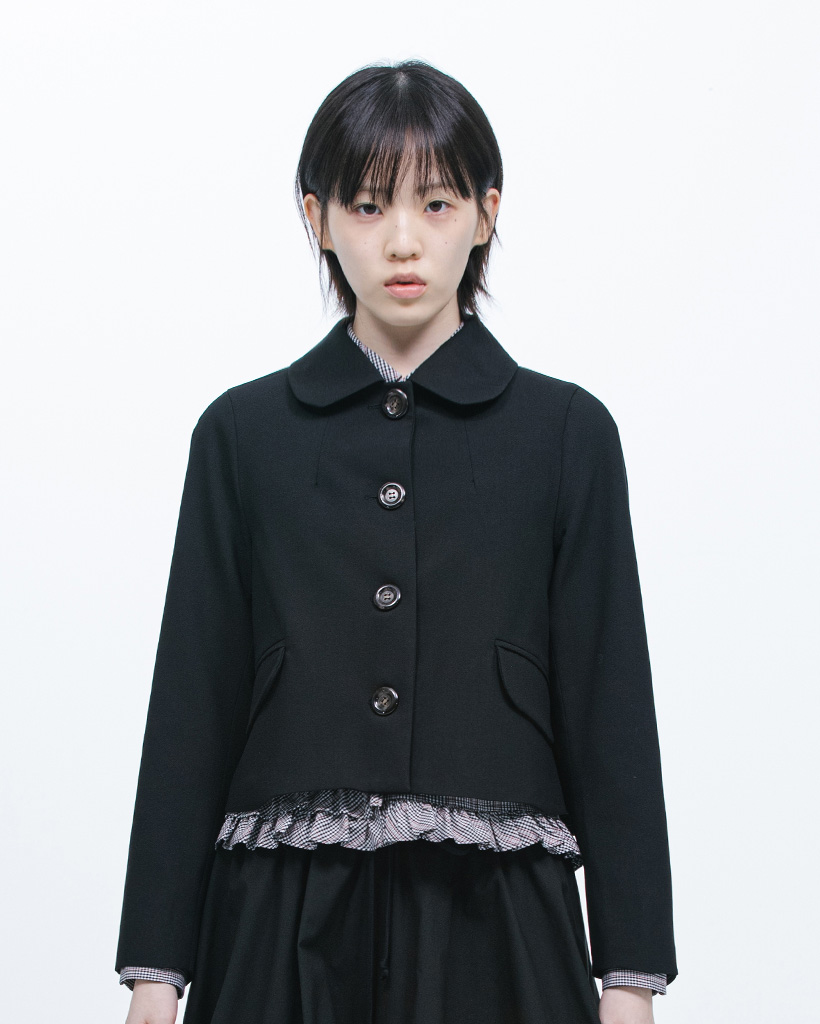 [Influencer pick] ROUND COLLAR SEMI-CROP JACKET, BLACK