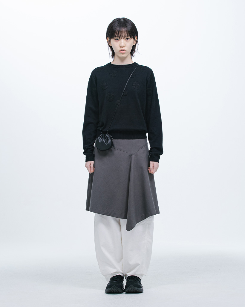 ASYMMETRIC FLARE SKIRT, CHARCOAL