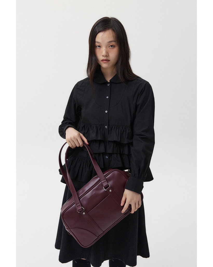 VINTAGE SQUARE LEATHER TOTE BAG, BURGUNDY | ファッション通販