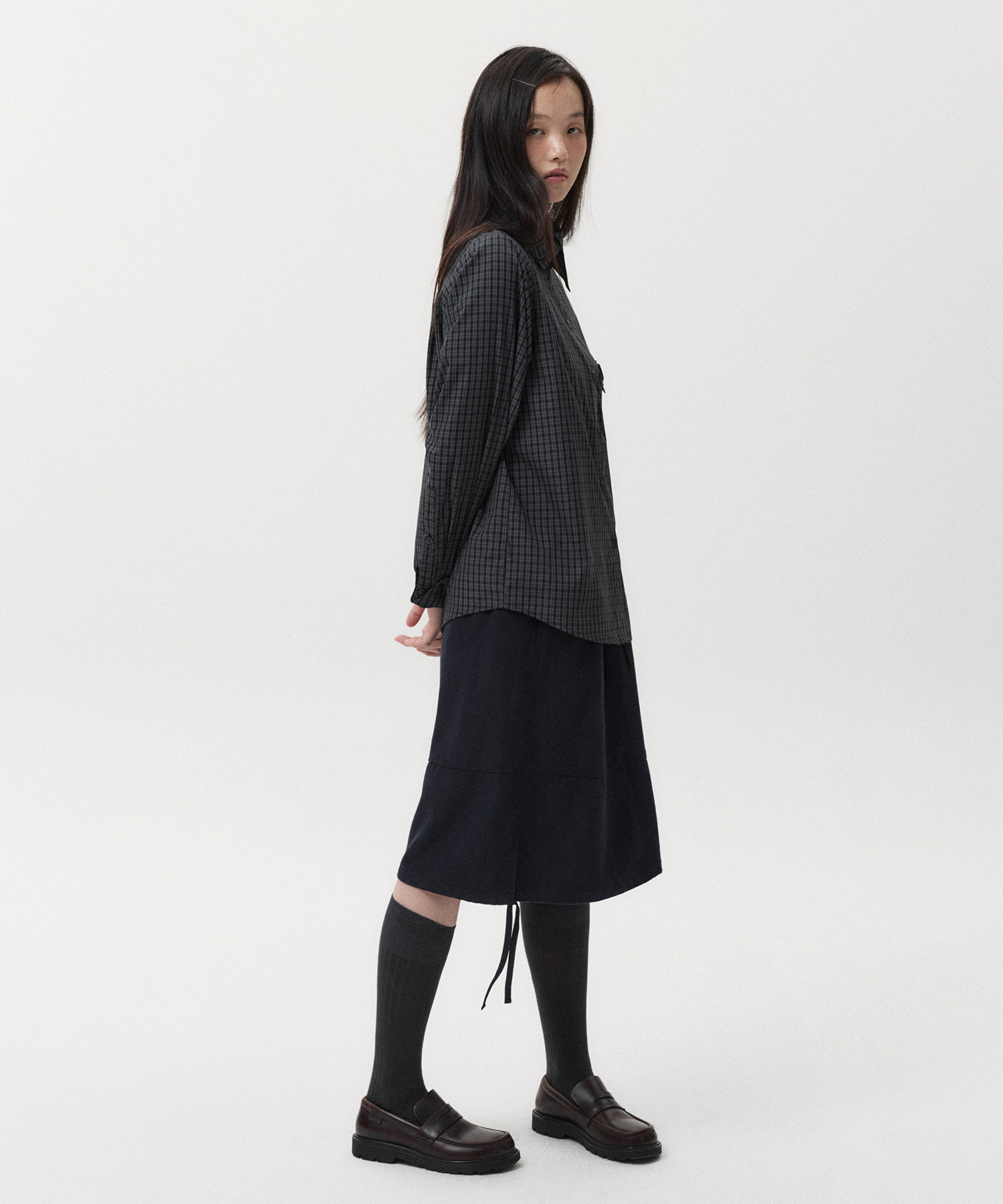 極美品 タグ付き 直近モデル CHECK POCKET OVER SHIRT LAYERED COLLAR SHIRT, CHARCOAL CHECK | ファッション通販