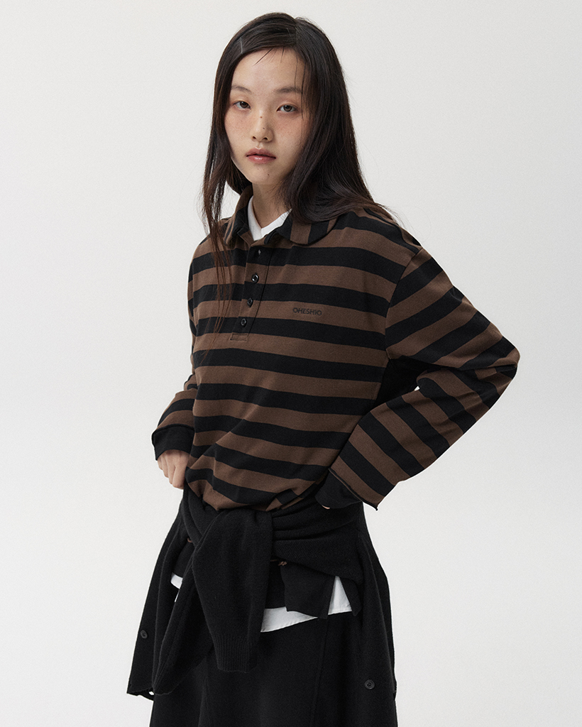 ROUND COLLAR RUGBY T-SHIRT, BROWN