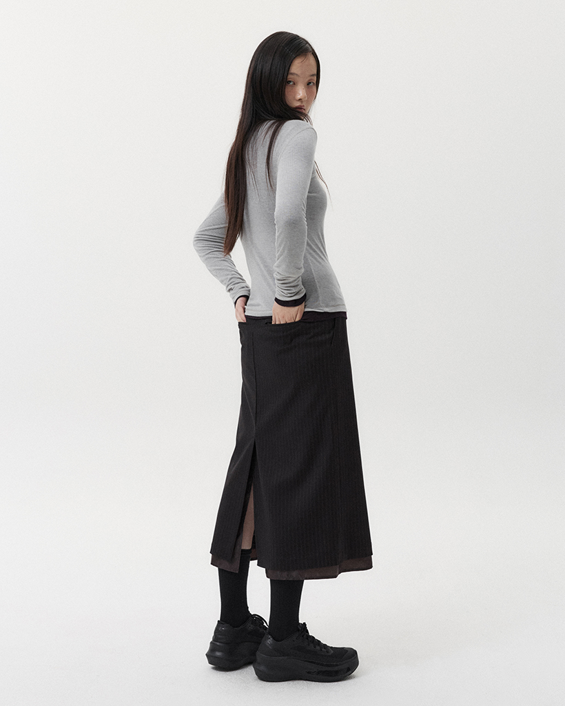 LAYERED SLIT LONG SKIRT, BROWN | ファッション通販サイト NUGU
