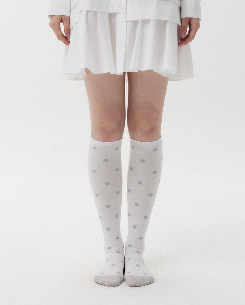 DOT KNEE SOCKS, WHITE