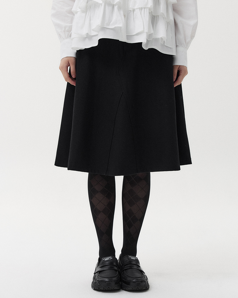 WOOL TWILL A-LINE SKIRT, BLACK